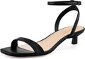 Women Kitten Heel Sandals Ankle Strap Heeled Sandals - Classic Black 4