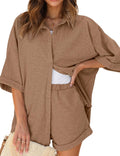 Ekouaer Waffle Knit Lounge Set for Women - Soft Oversized Pajama