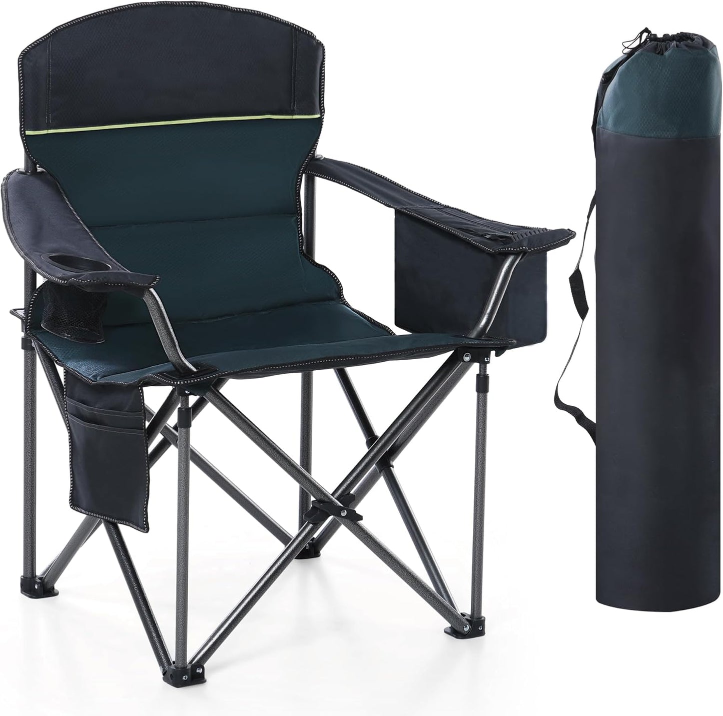 Heavy Duty Oversized Camping Chair with Cooler Bag and Cup Holder