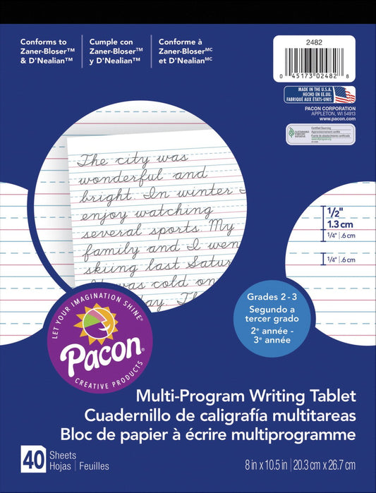 Pacon Handwriting Paper: D'Nealian & Zaner-Bloser Grade 2-3, 8x10.5 40 Sheets