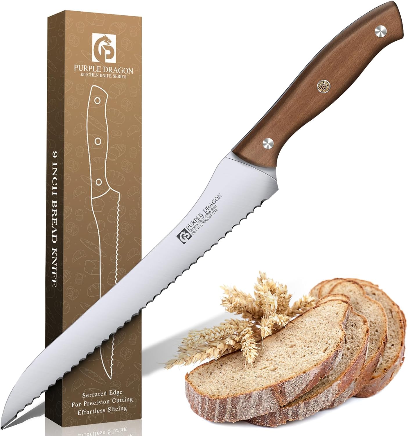 Purple Dragon 9 Inch Serrated Bread Knife for Effortless Slicing