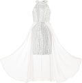 Girls Halter Neck Sequin Dress 6-14Y - Sparkly Formal Layered Style