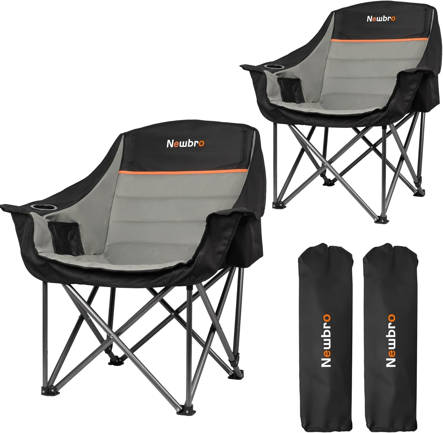 2 Pack Heavy Duty Camping Chairs with Cooler Bags for Comfort