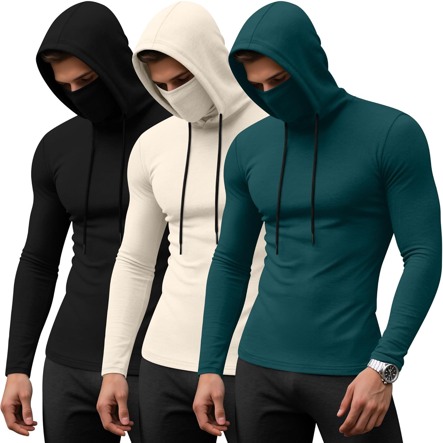 3 Pack Men's Sports Hoodies with Mask for Ultimate Comfort