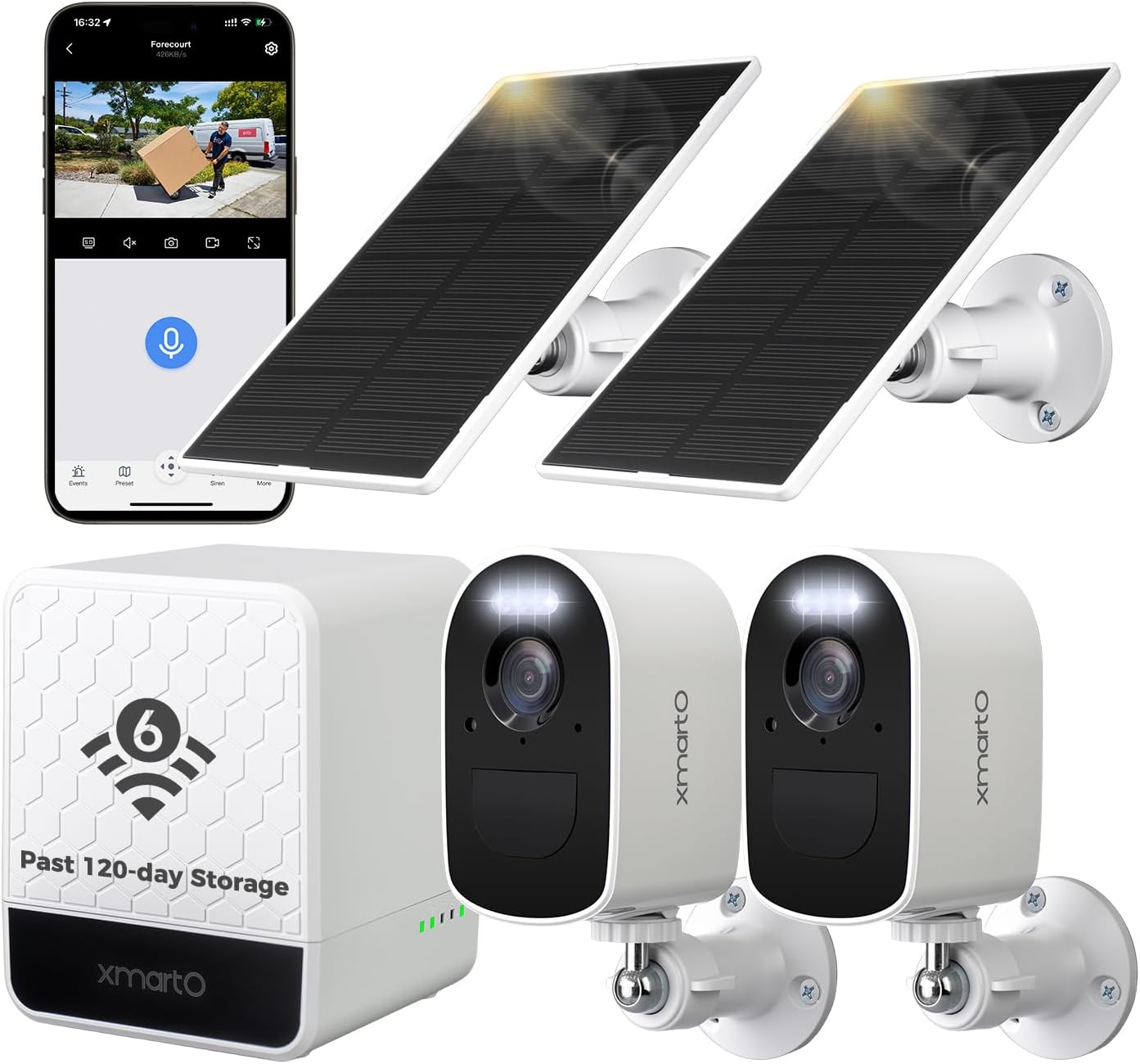xmartO 4MP QHD WiFi6 Solar-Powered Home Security Camera System