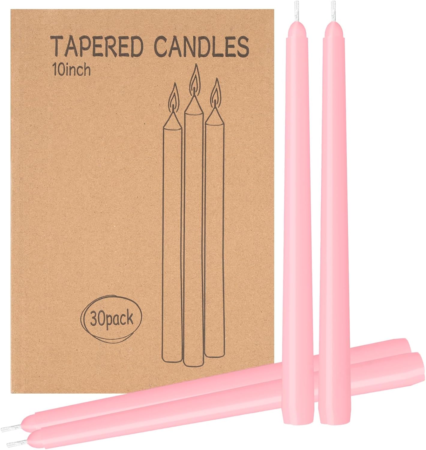 30 Pack Pink Taper Candles for Elegant Weddings and Decor