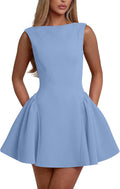 Women's Sleeveless Backless A-line Mini Dress - Summer Party Fit