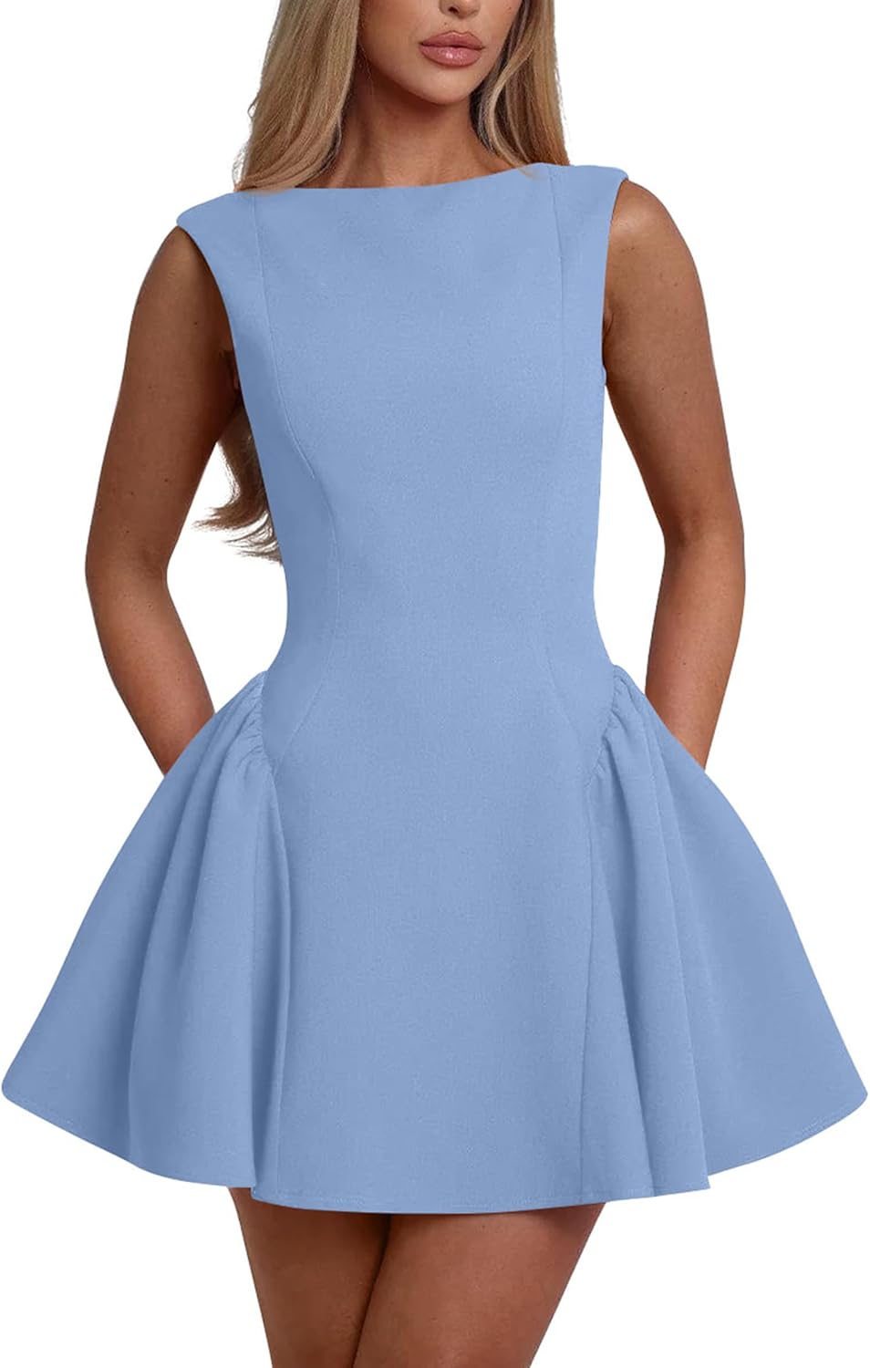 YMDUCH Women's Summer Sleeveless A-line Mini Party Dress