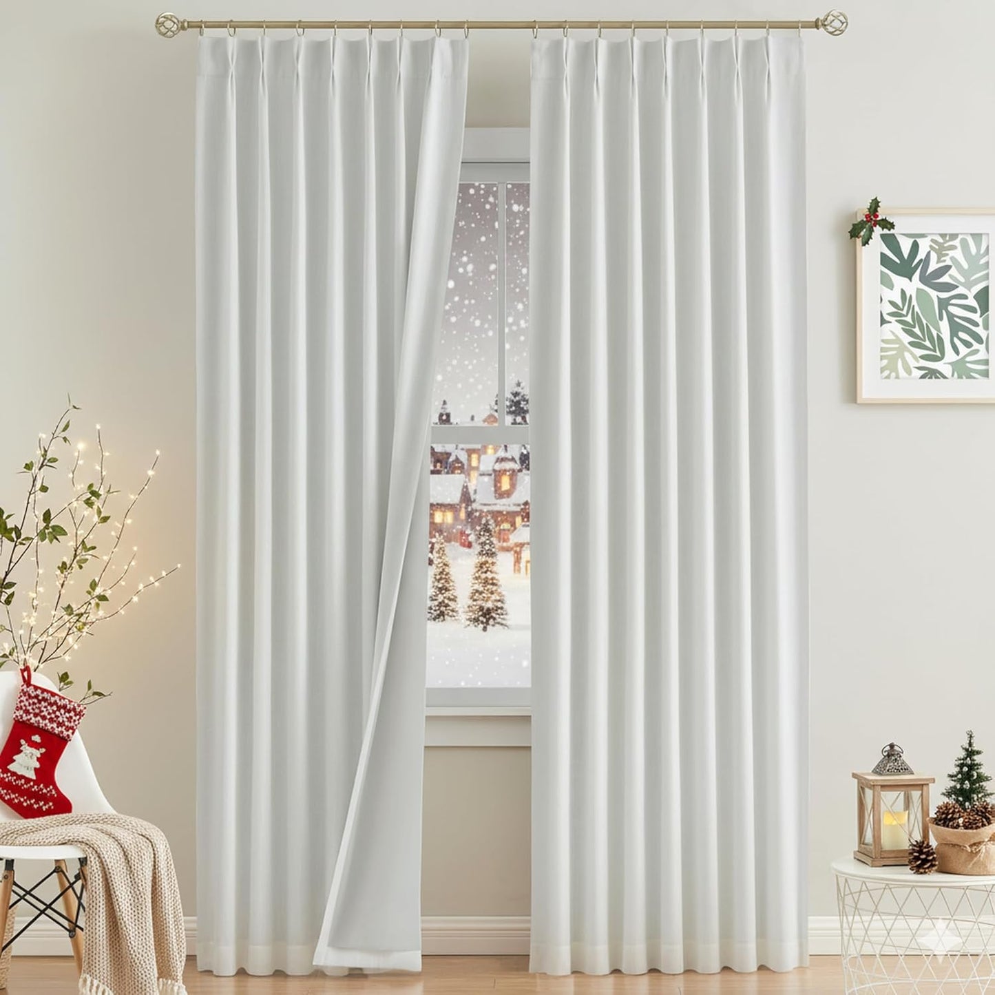 Vision Home White Pinch Pleated Full Blackout Curtains 95 in
