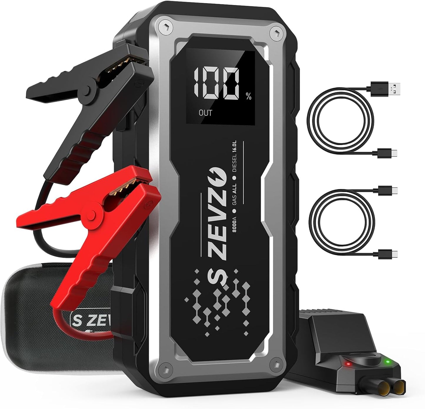 Portable 8000A Jump Starter with 60W Fast Charging