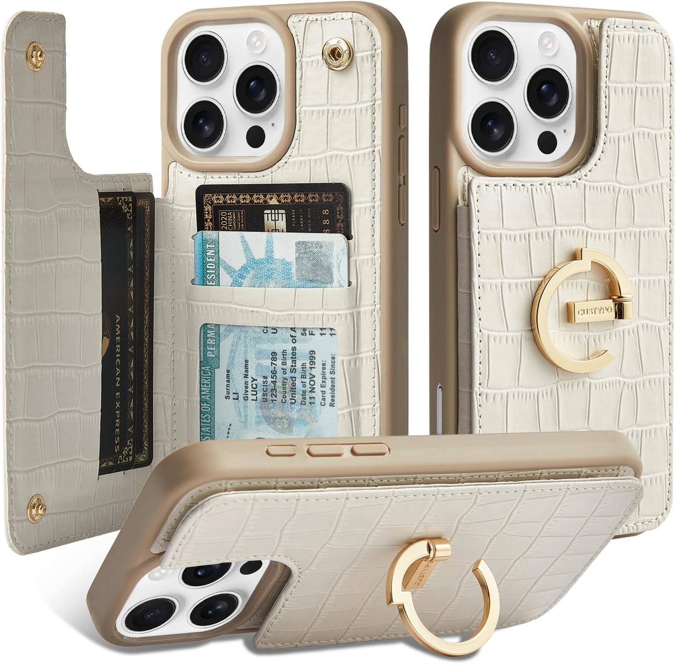 CUSTYPE iPhone 15 Pro Wallet Case with Card Holder and Kickstand