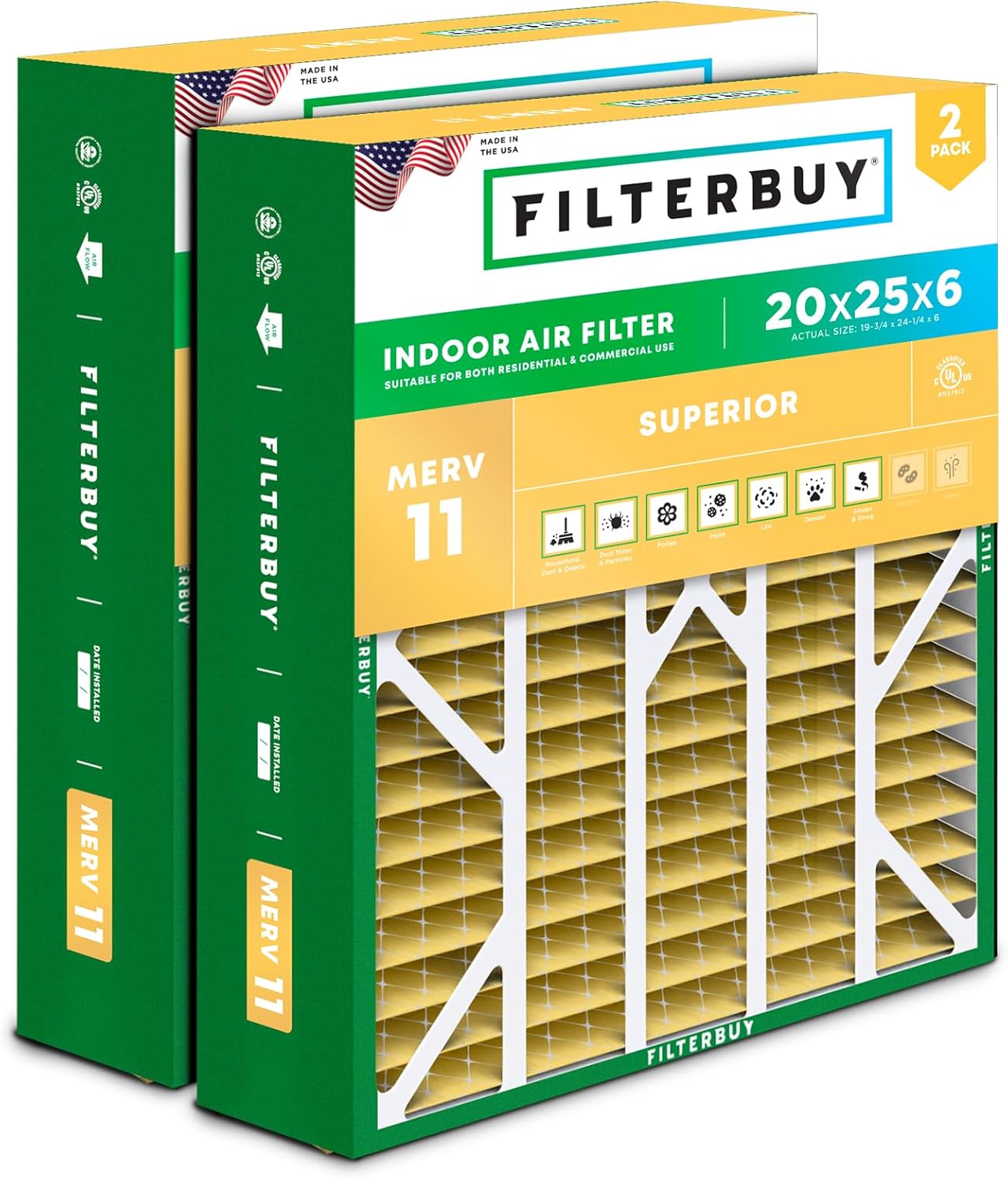 Filterbuy 20x25x6 Air Filter MERV 11 for Pet & Allergy Defense