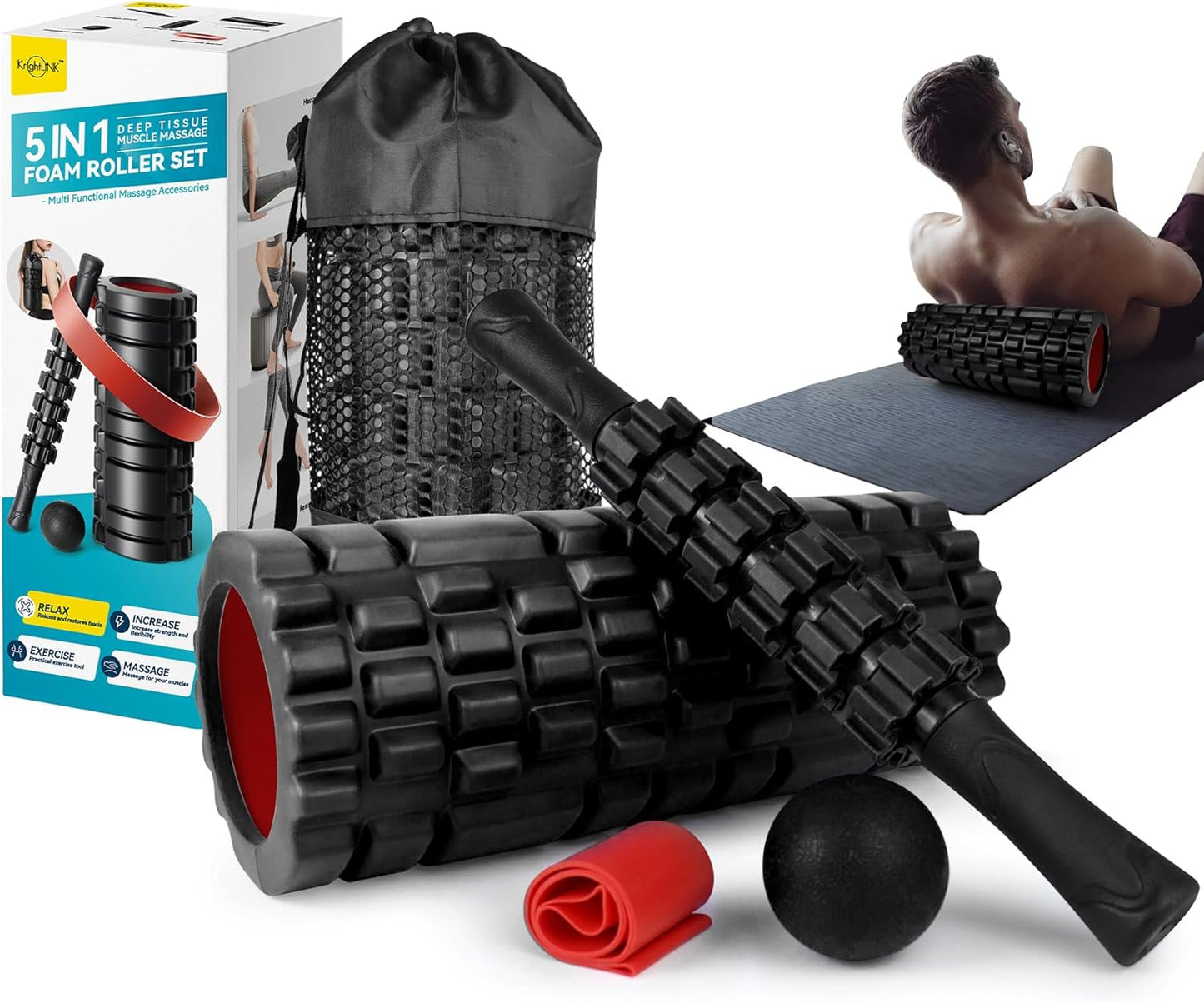 5 in 1 Foam Roller Set for Deep Tissue Muscle Massage Relief