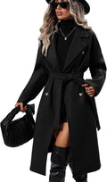 OPCAKM Women's Wool Blend Pea Coat Double Breasted Mid-Length