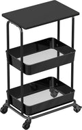 2-Tier Rolling Utility Cart with Wood Top - Compact Storage Cart