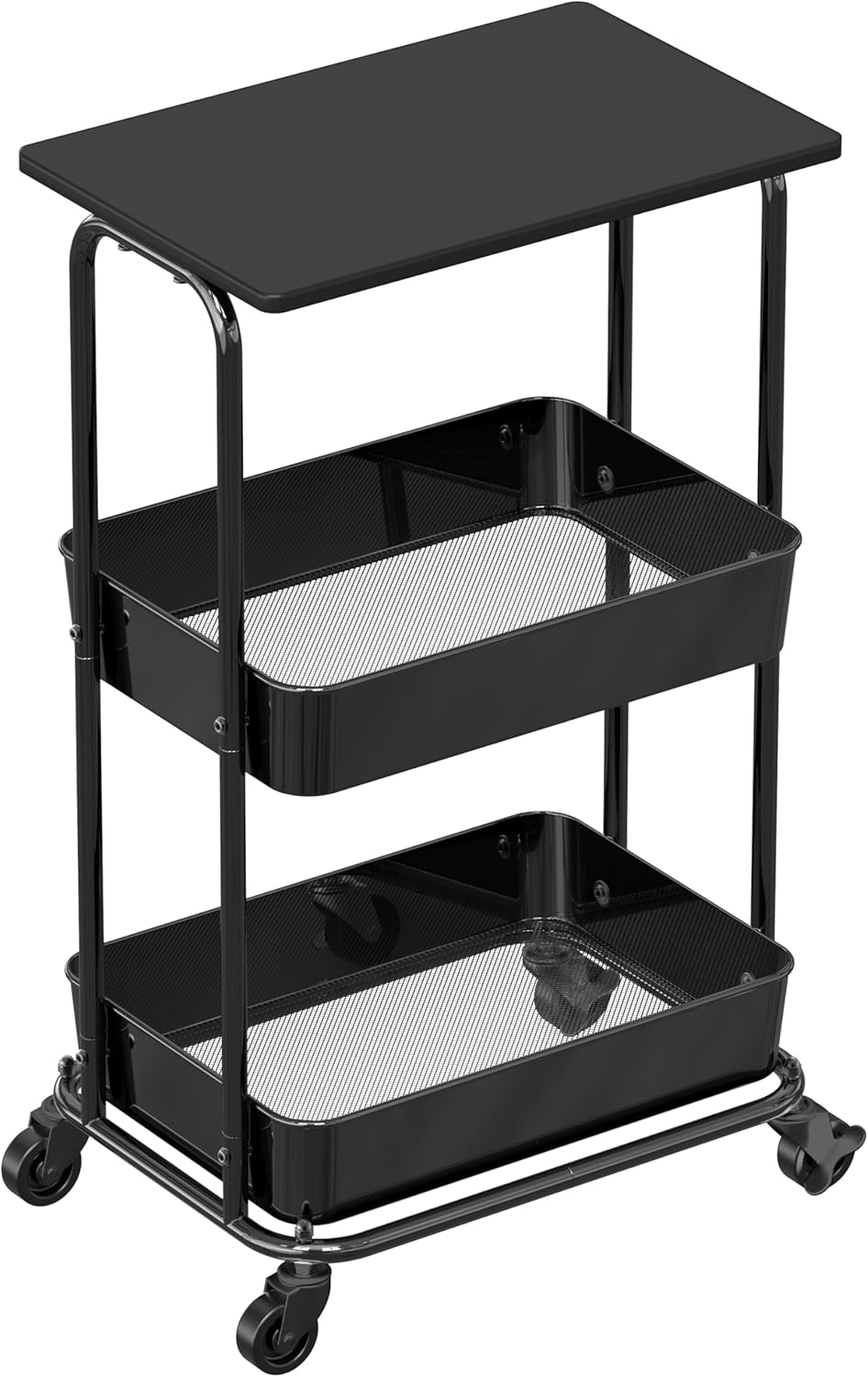 2-Tier Rolling Utility Cart with Lockable Wheels and Wood Top