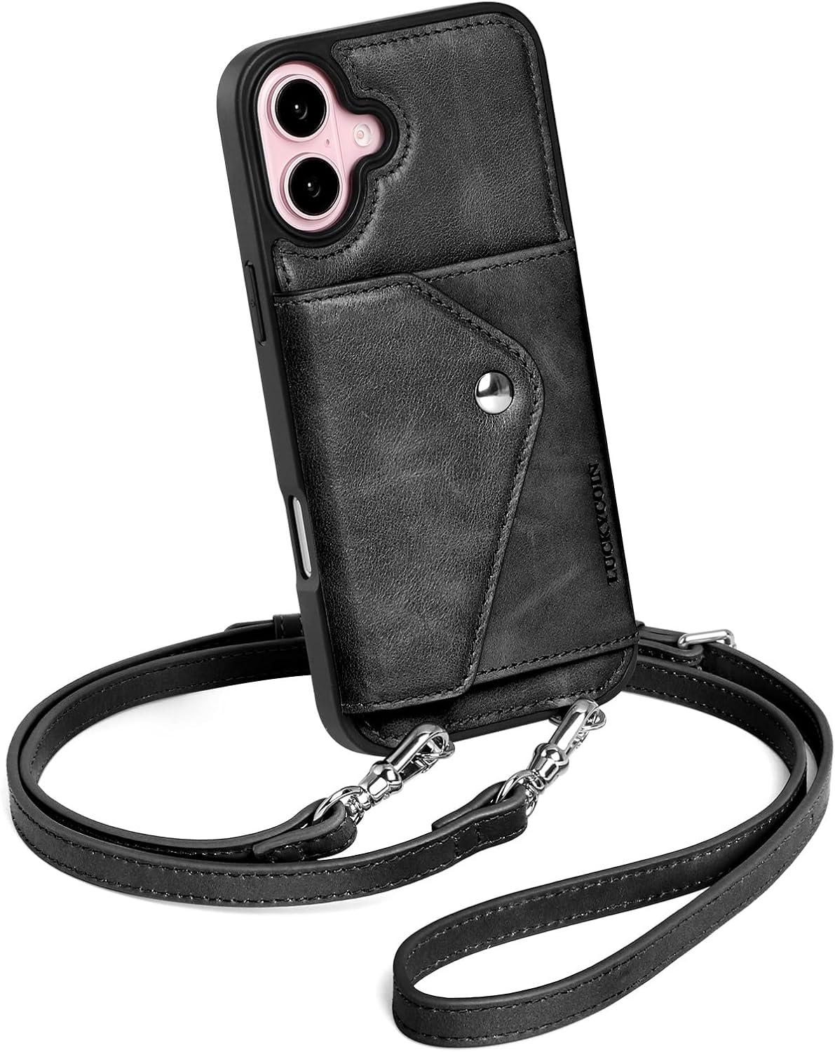 Crossbody Phone Case for iPhone 16 Plus - Leather Wallet with Strap