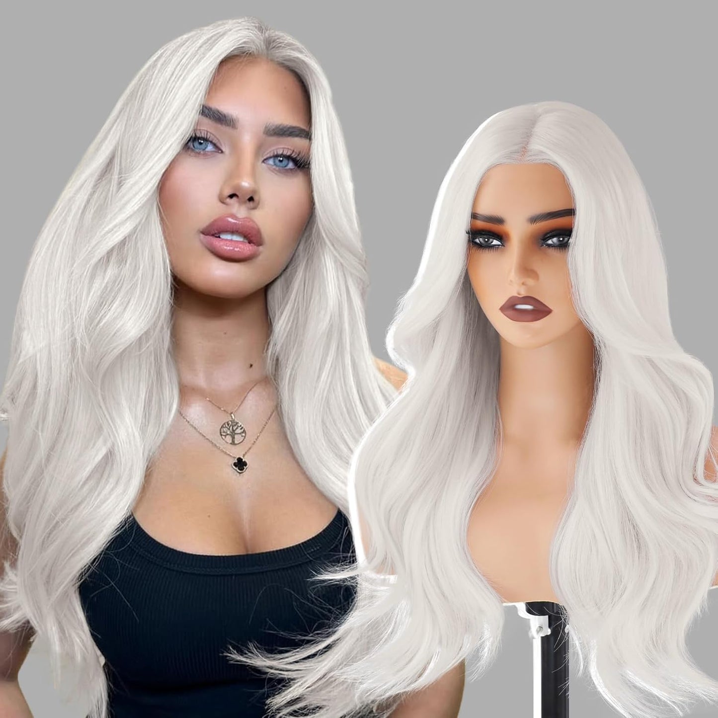 White Synthetic Lace Front Wig - Pre Plucked Wavy Glueless Style