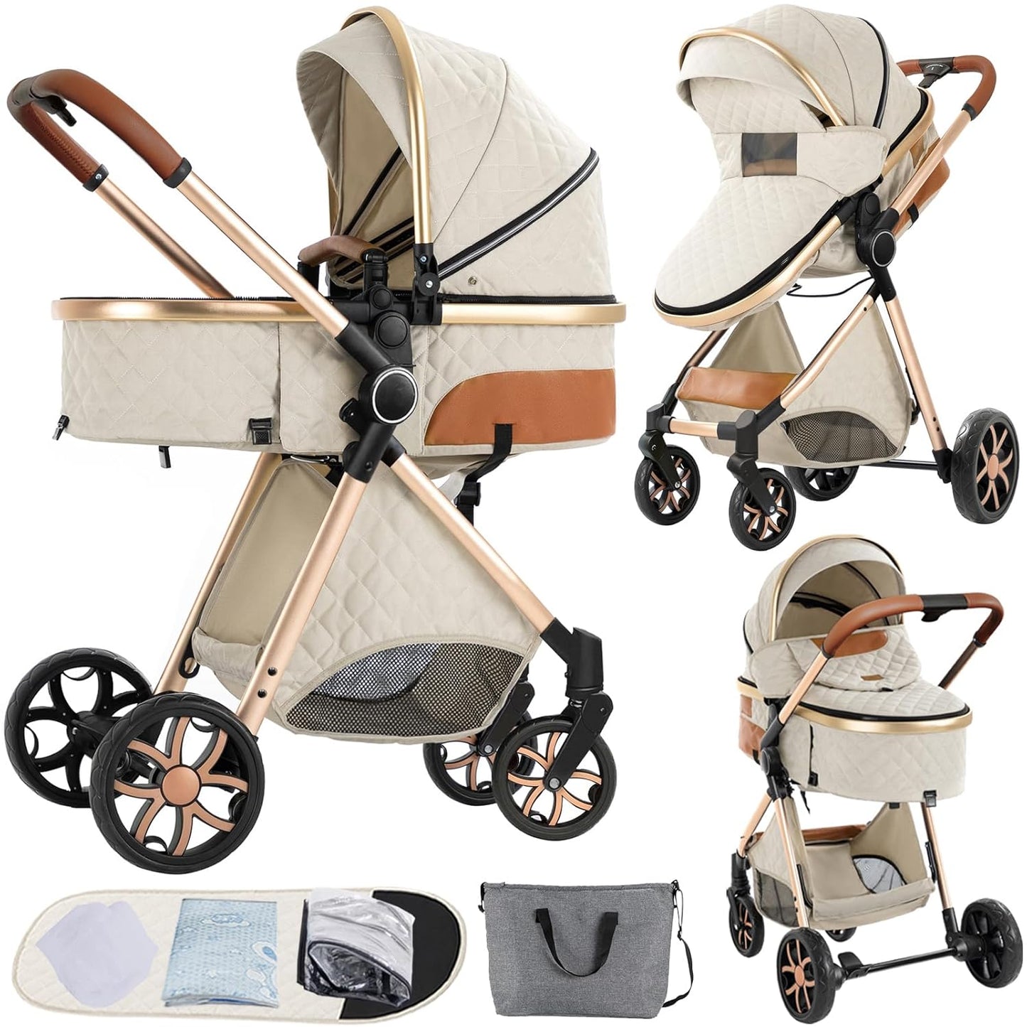 2 in 1 Convertible Baby Stroller with Bassinet Mode for Comfort