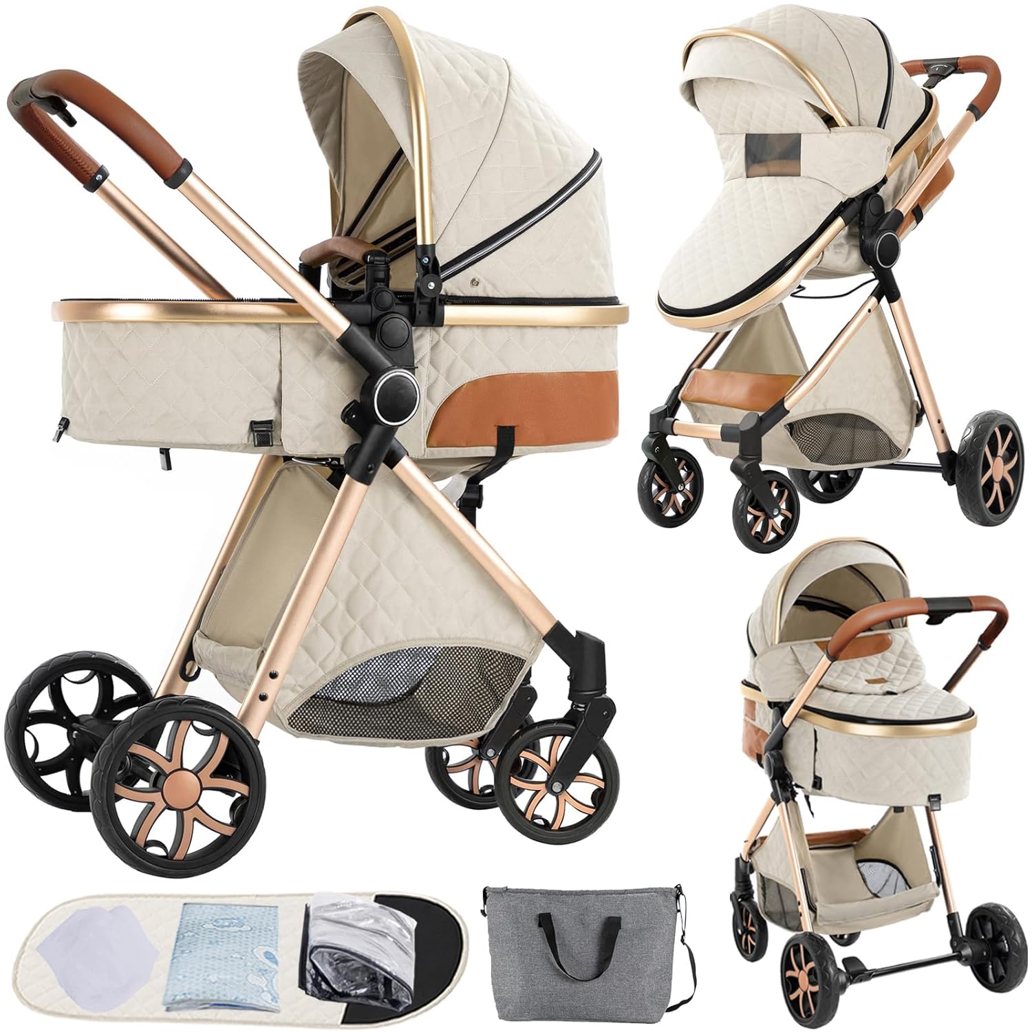 2 in 1 Convertible Baby Stroller with Bassinet Mode for Comfort