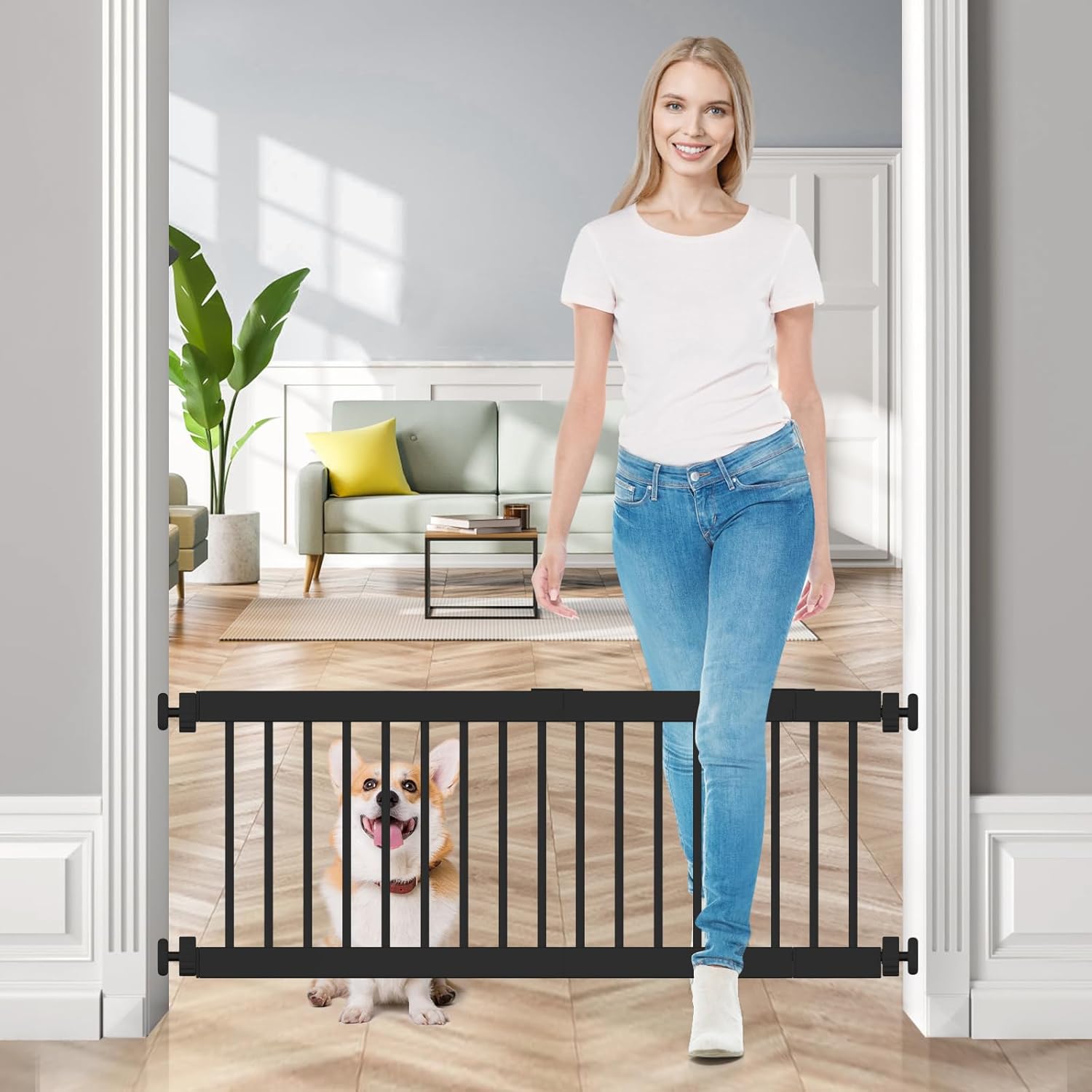Adjustable Extra Wide Metal Dog Gate for Indoor Use