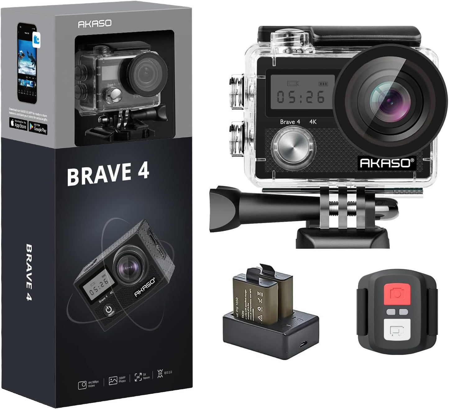 AKASO Brave 4 4K Action Camera - Waterproof, Stabilized