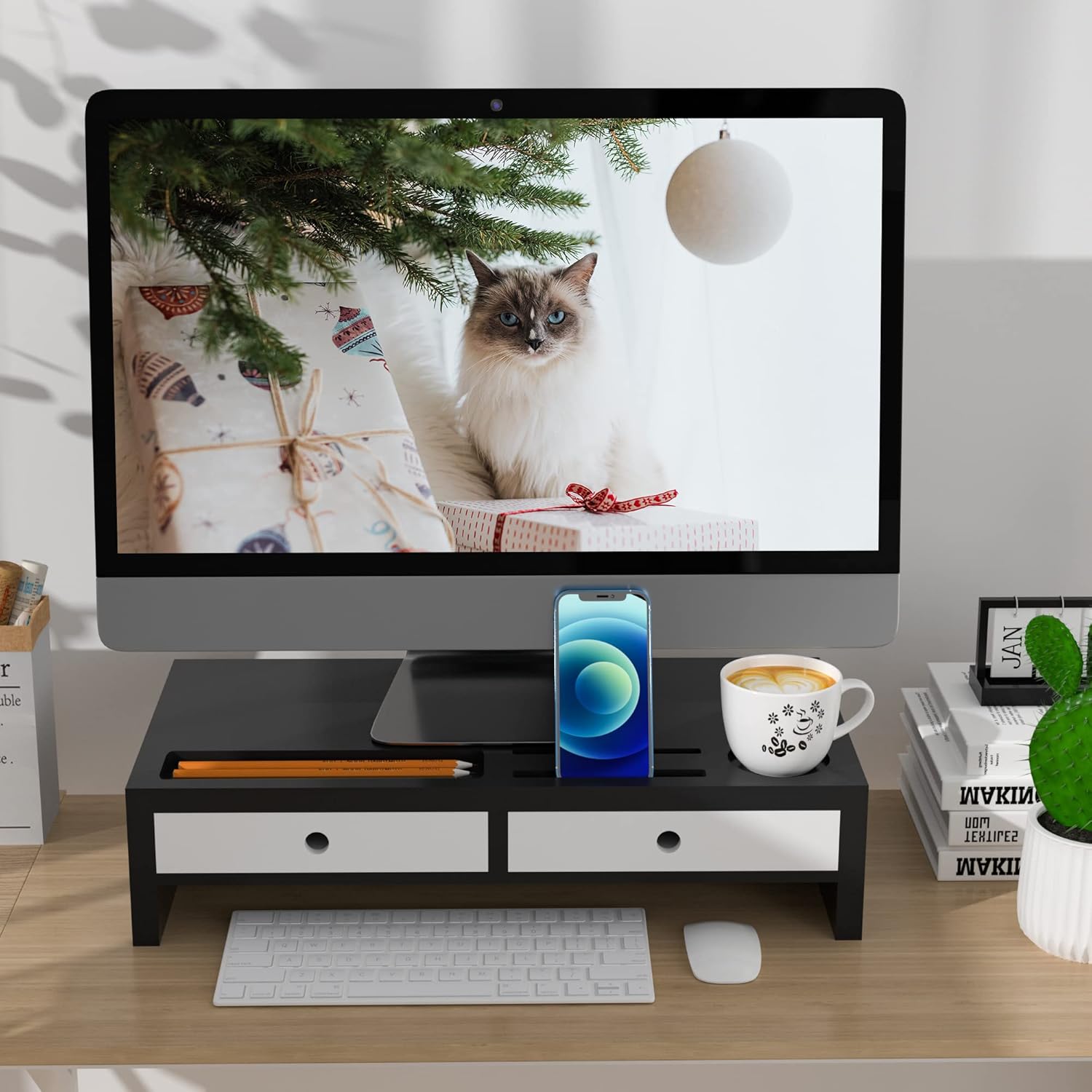 Monitor Stand Riser with Drawer - Eco-Friendly Bamboo Organizer