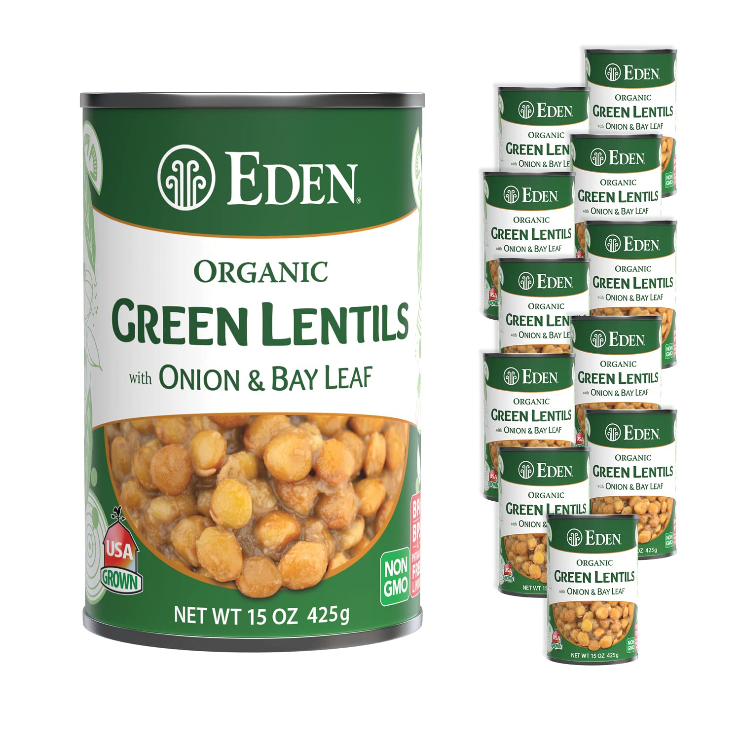 Eden Organic Green Lentils with Onion and Bay Leaf, 15 oz Can