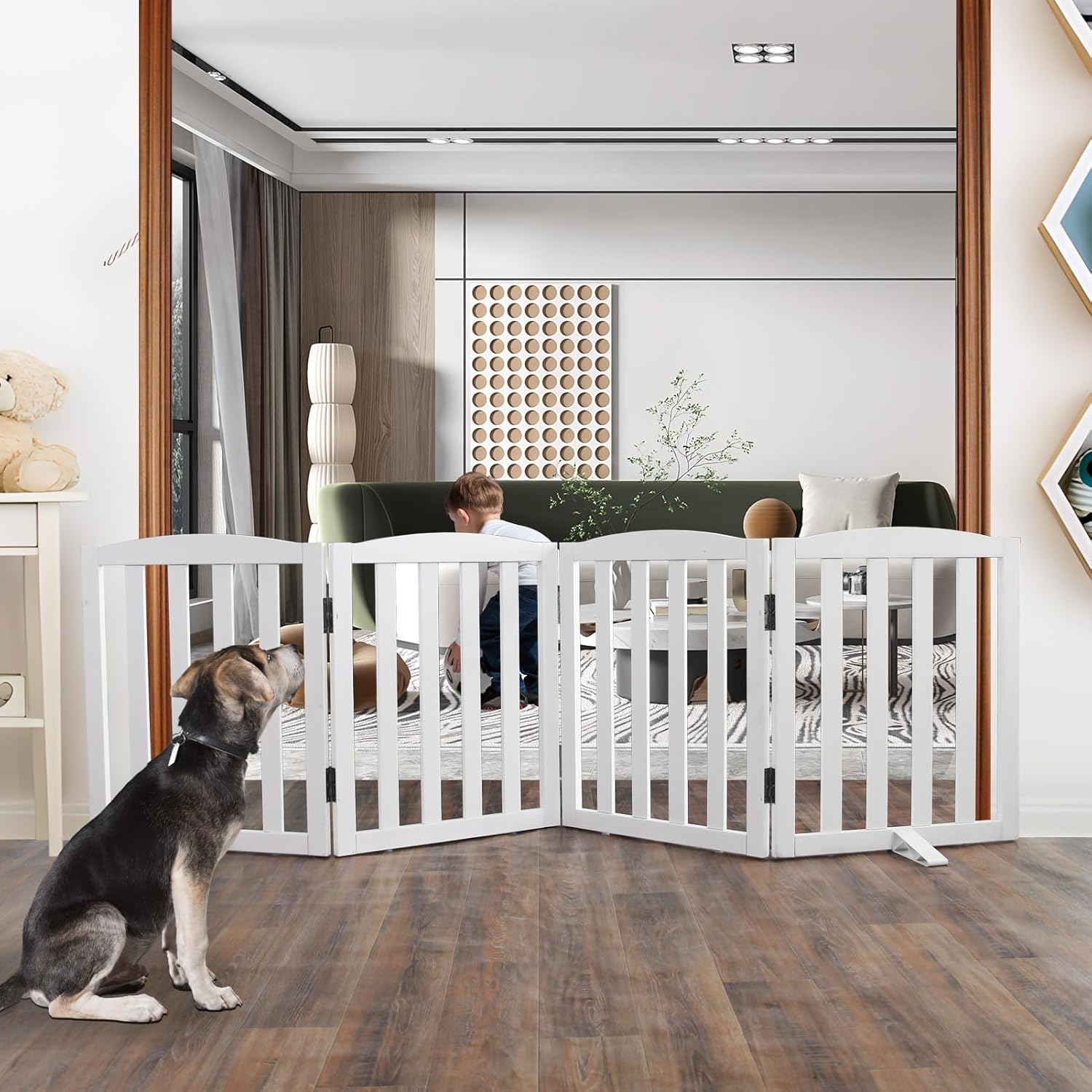 ZJSF Foldable Freestanding Indoor Dog Gate for Home Use