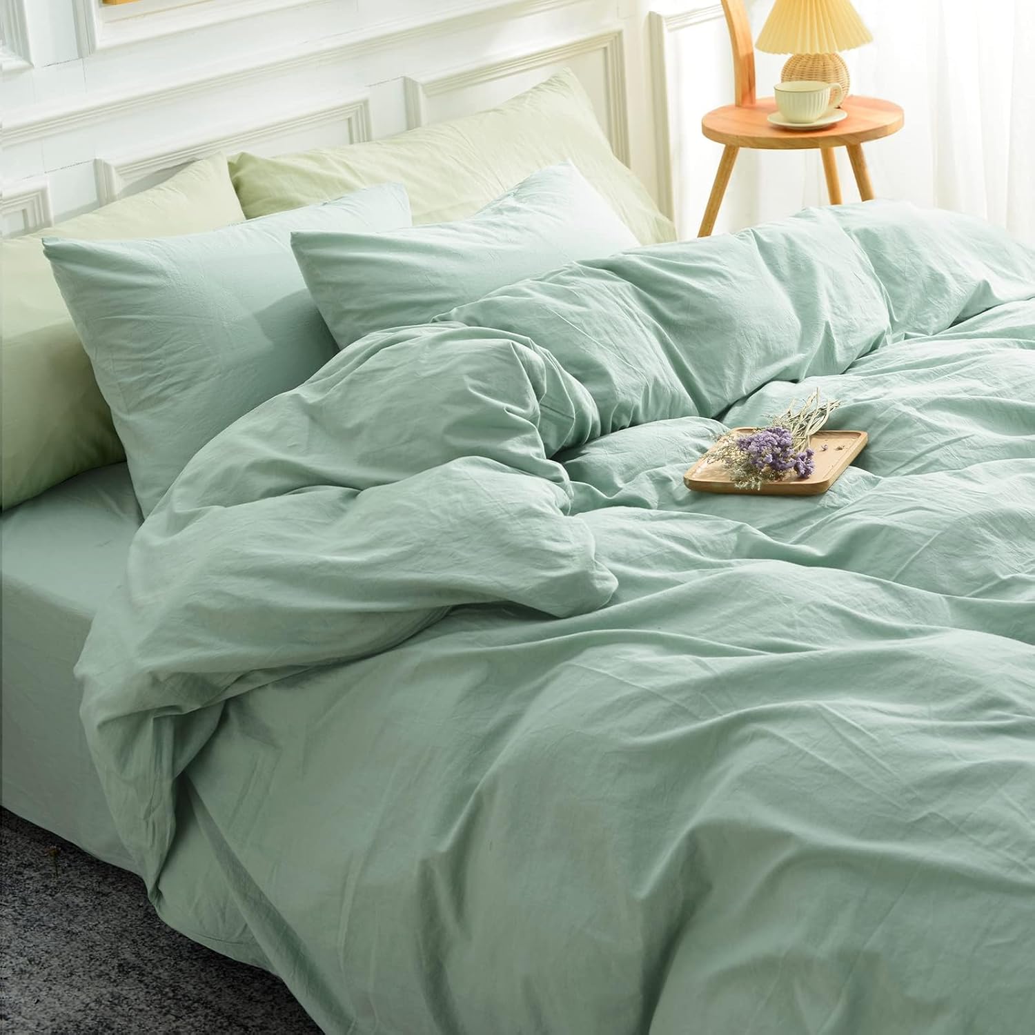 NEXHOME PRO Green Duvet Cover Set for California King Size