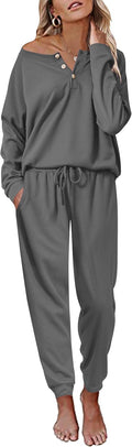 Ekouaer Pajamas Women's Waffle Knit Sleepwear Set - Soft Casual