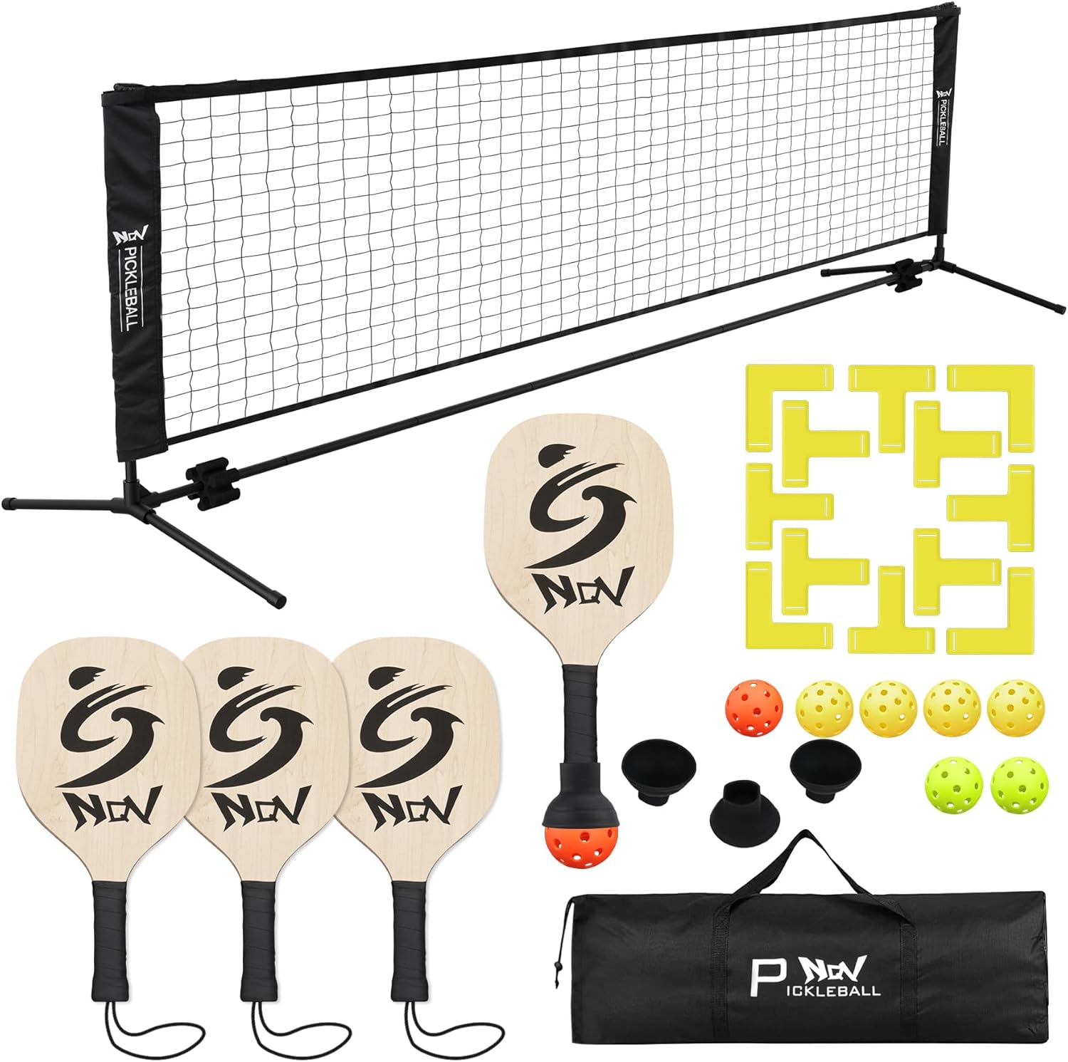 NQV Pickleball Set with 10FT Half Court Net and Paddles