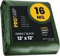 16 x 12 Green/Black 16 Mil Heavy Duty Tarp Cover - Waterproof