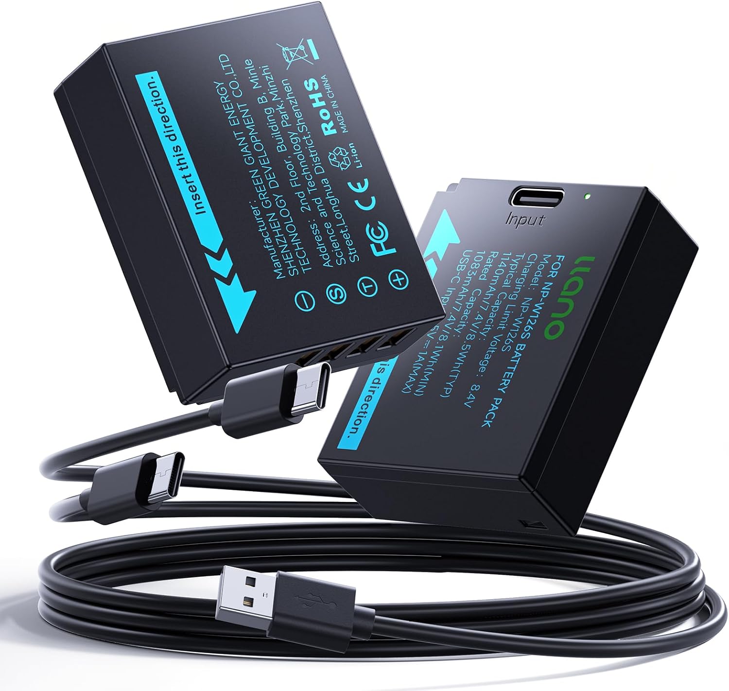 llano 2 Pack USB-C NP-W126S Battery for Fujifilm Cameras