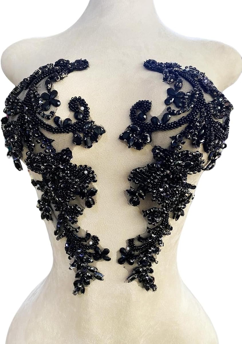 Handmade Rhinestones Bodice Lace Applique for Dress Accessories