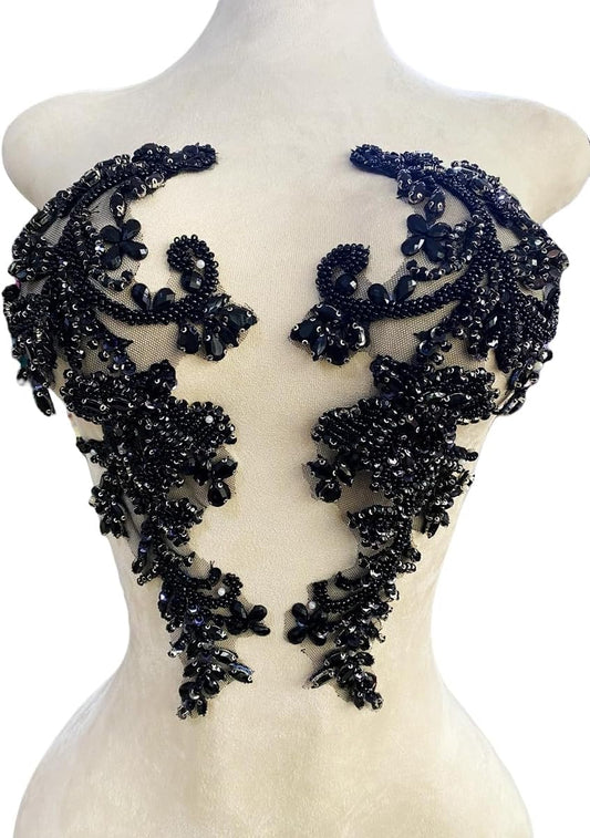 Handmade Rhinestones Bodice Lace Applique for Dress Accessories