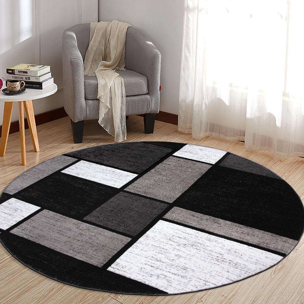 Rugshop Contemporary Modern Boxes Round Area Rug 8ft Gray Review
