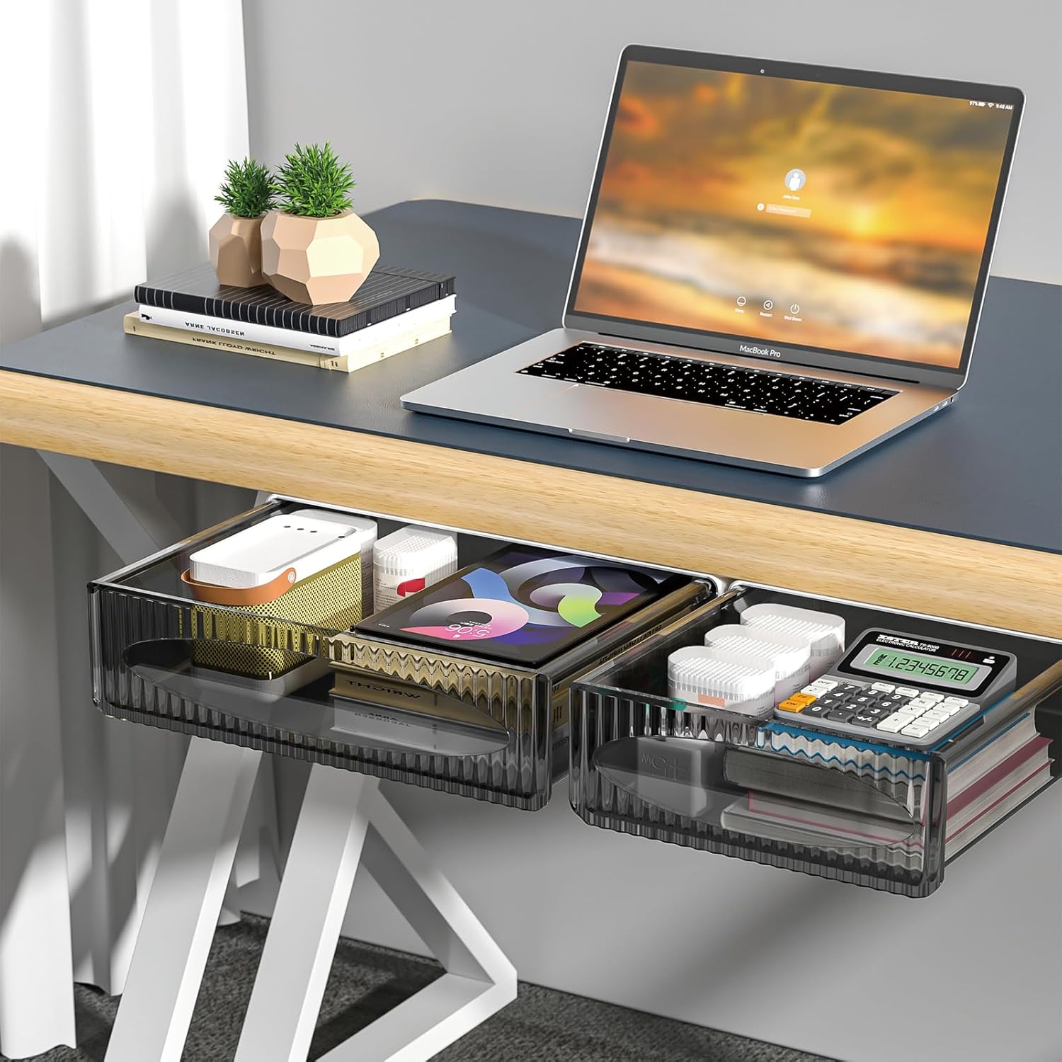 Space-Saving Under Desk Drawers x2 Set by JENRICHEN