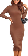 Rocorose Women's Turtleneck Ribbed Long Sleeve Knit Dress