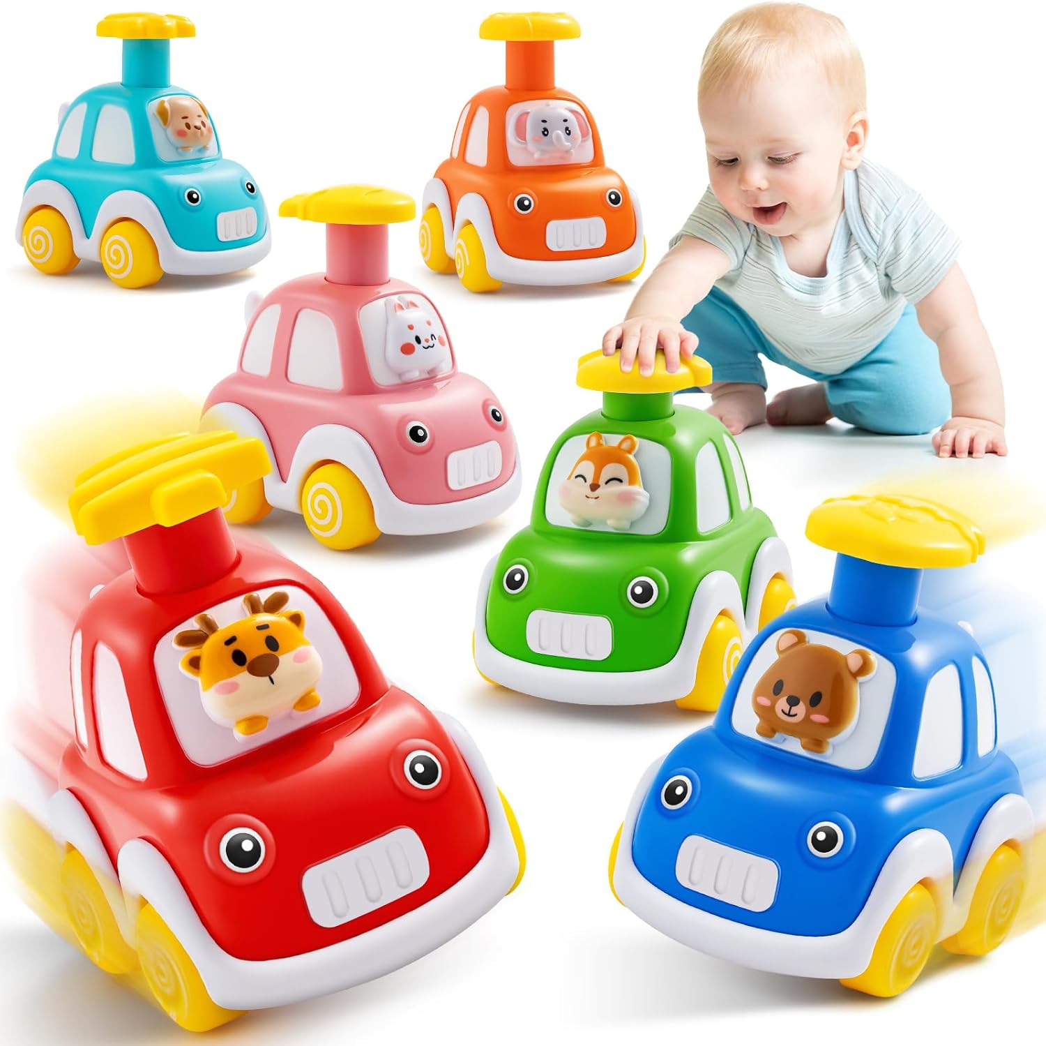 Push & Go Animal Car Toys for Toddlers - 6 Pack