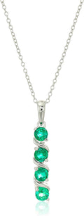 Sterling Silver Four Stone Pendant Necklace - Classic Vertical Gem