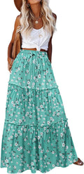 Womens Casual Maxi Skirt High Waist Boho Floral - Flowy Ankle
