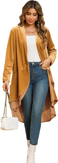 Womens Ruffled Asymmetric Velvet Long Blazer Coat - Soft Autumn Layer