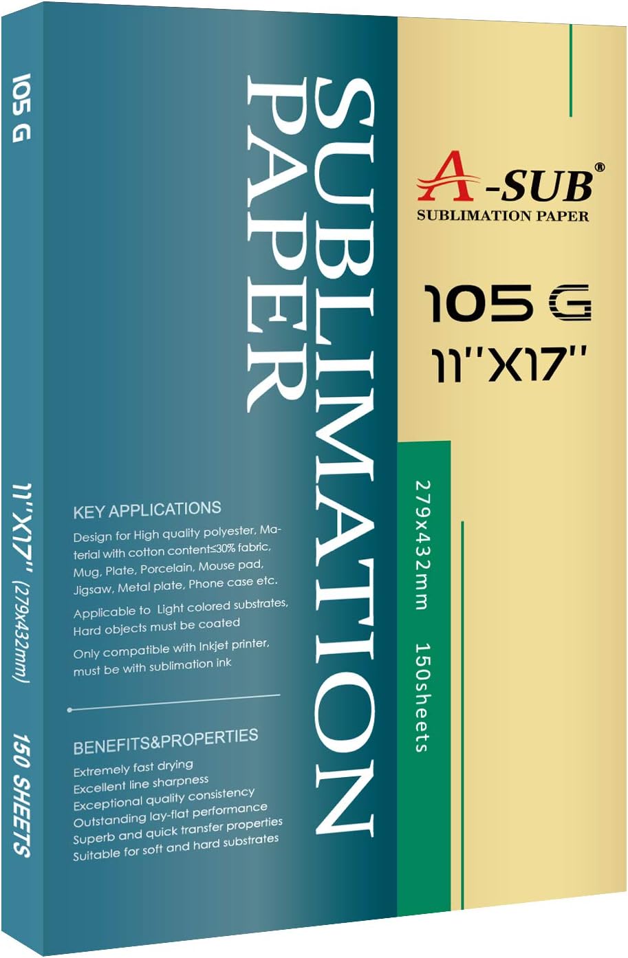 150 Sheets A-SUB Sublimation Paper: Inkjet Printer Compatible