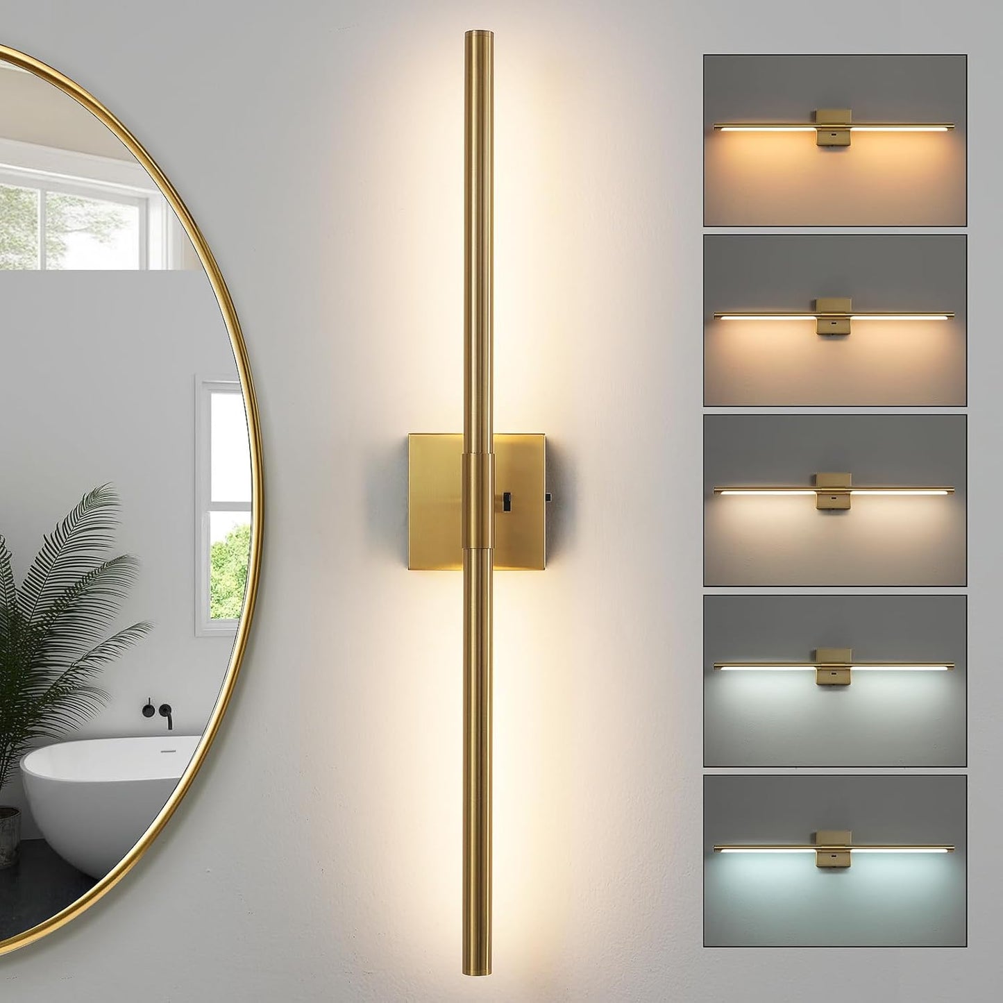 Gold Vanity Light Fixtures for Bathroom with Adjustable Brightness