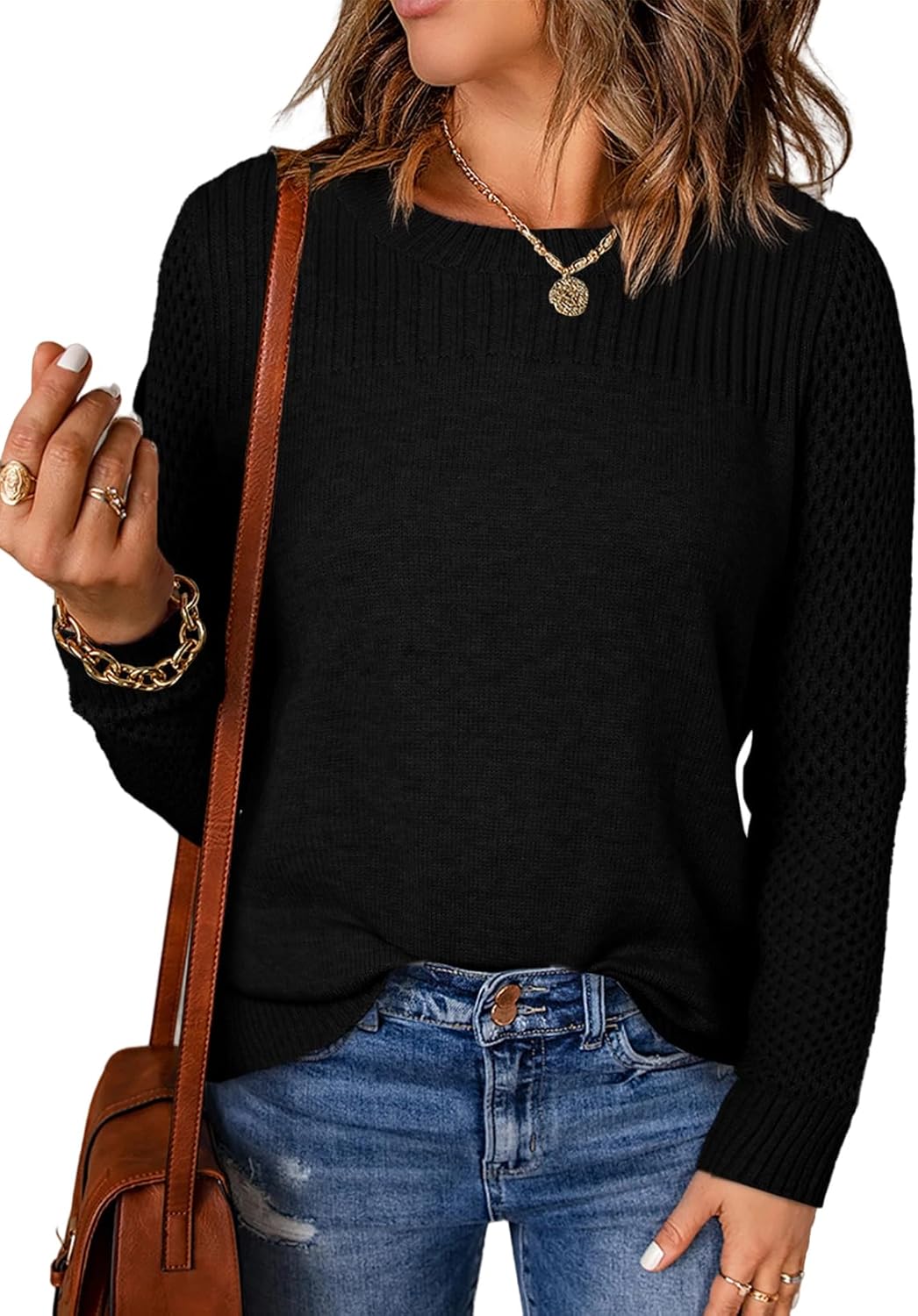 EVALESS Womens Sweaters Casual Long Sleeve Oversized Pullover