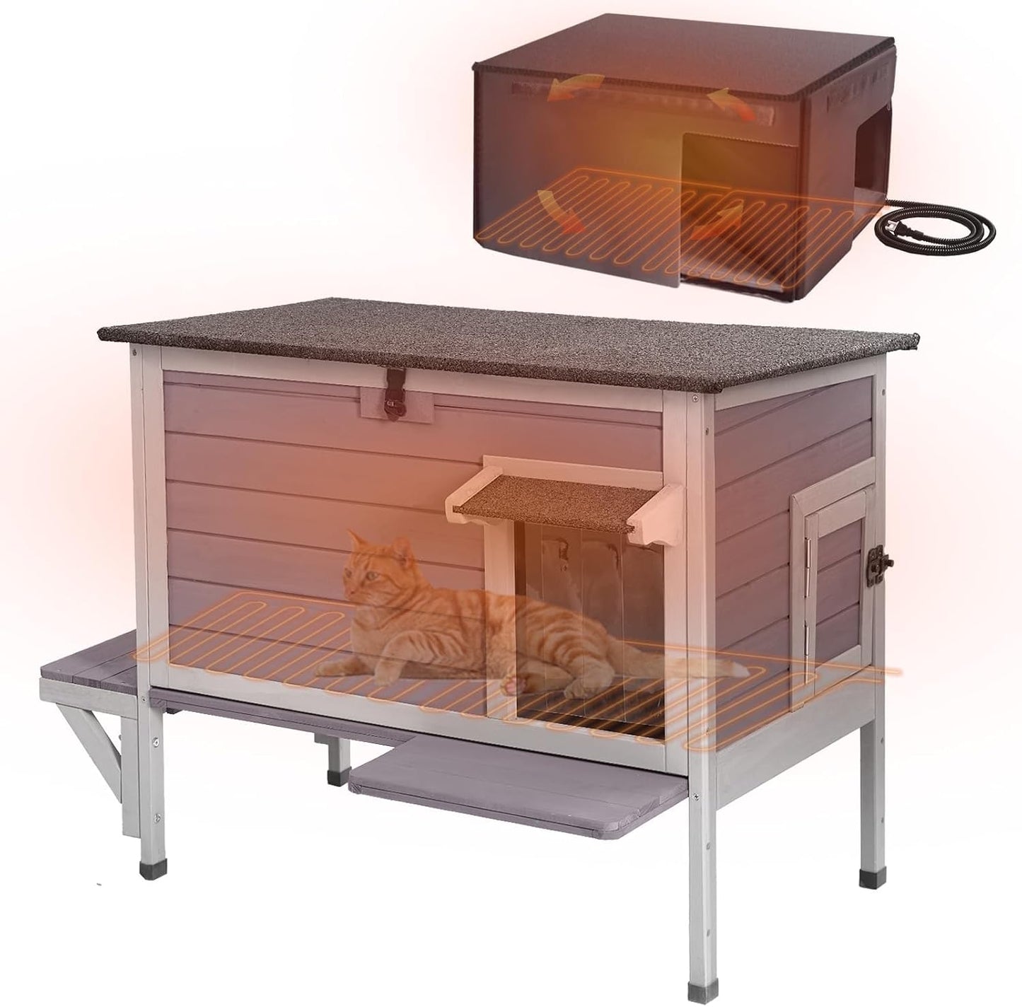 Heated Cat House with Insulated Liner for Outdoor Cats