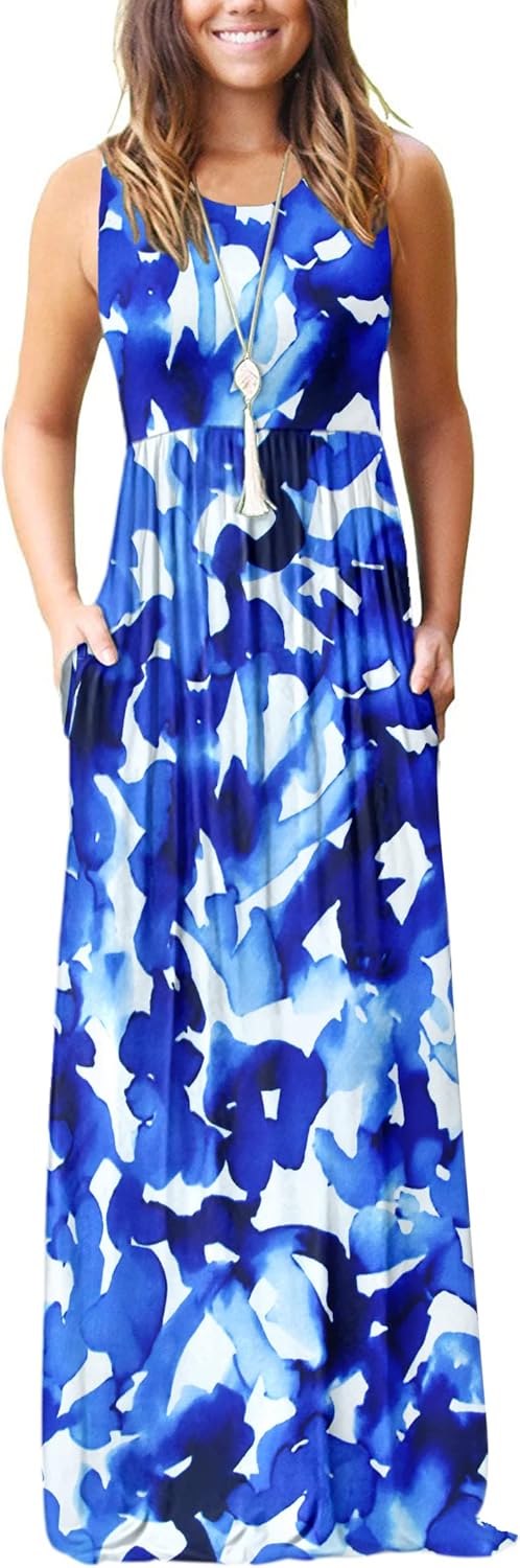 AUSELILY Women's Summer Sleeveless Maxi Dress with Pockets