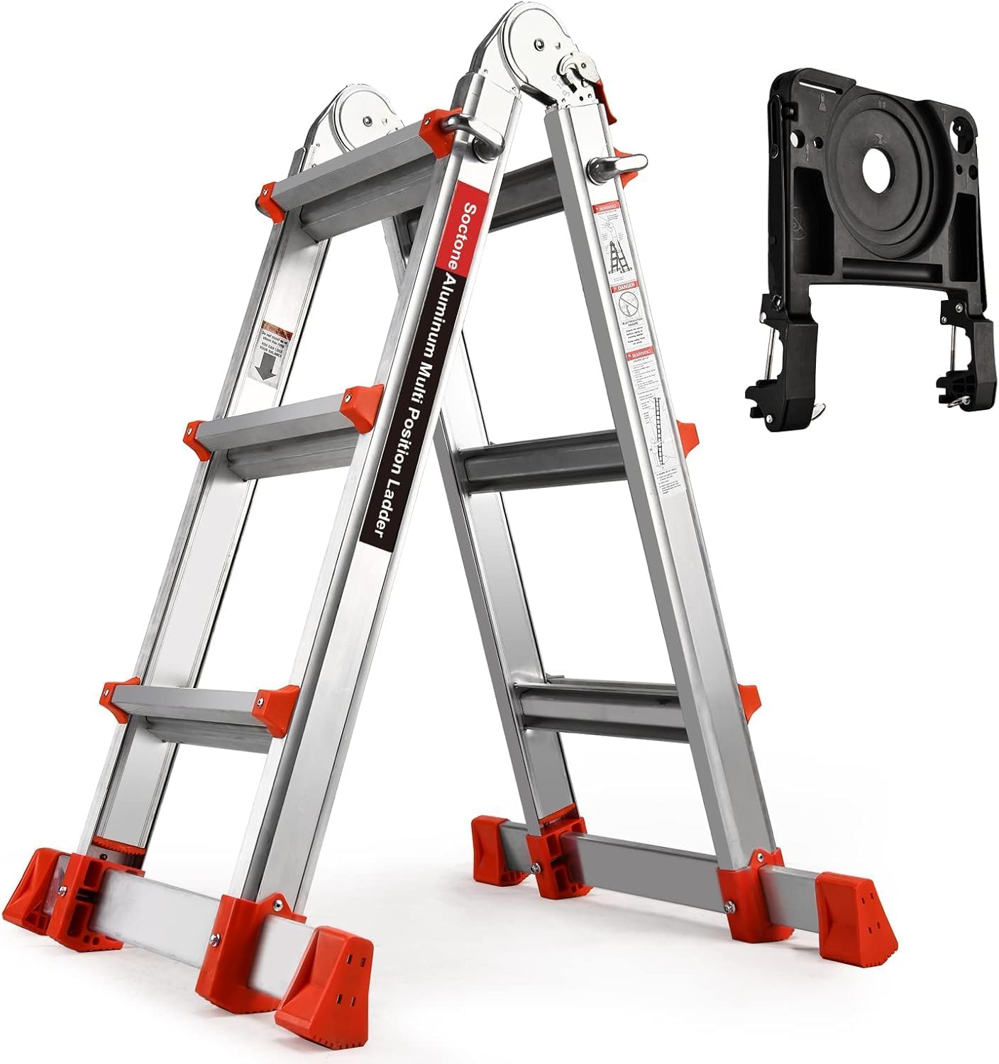 Soctone 3 Step A Frame Ladder with Tool Tray and Stabilizer Bar