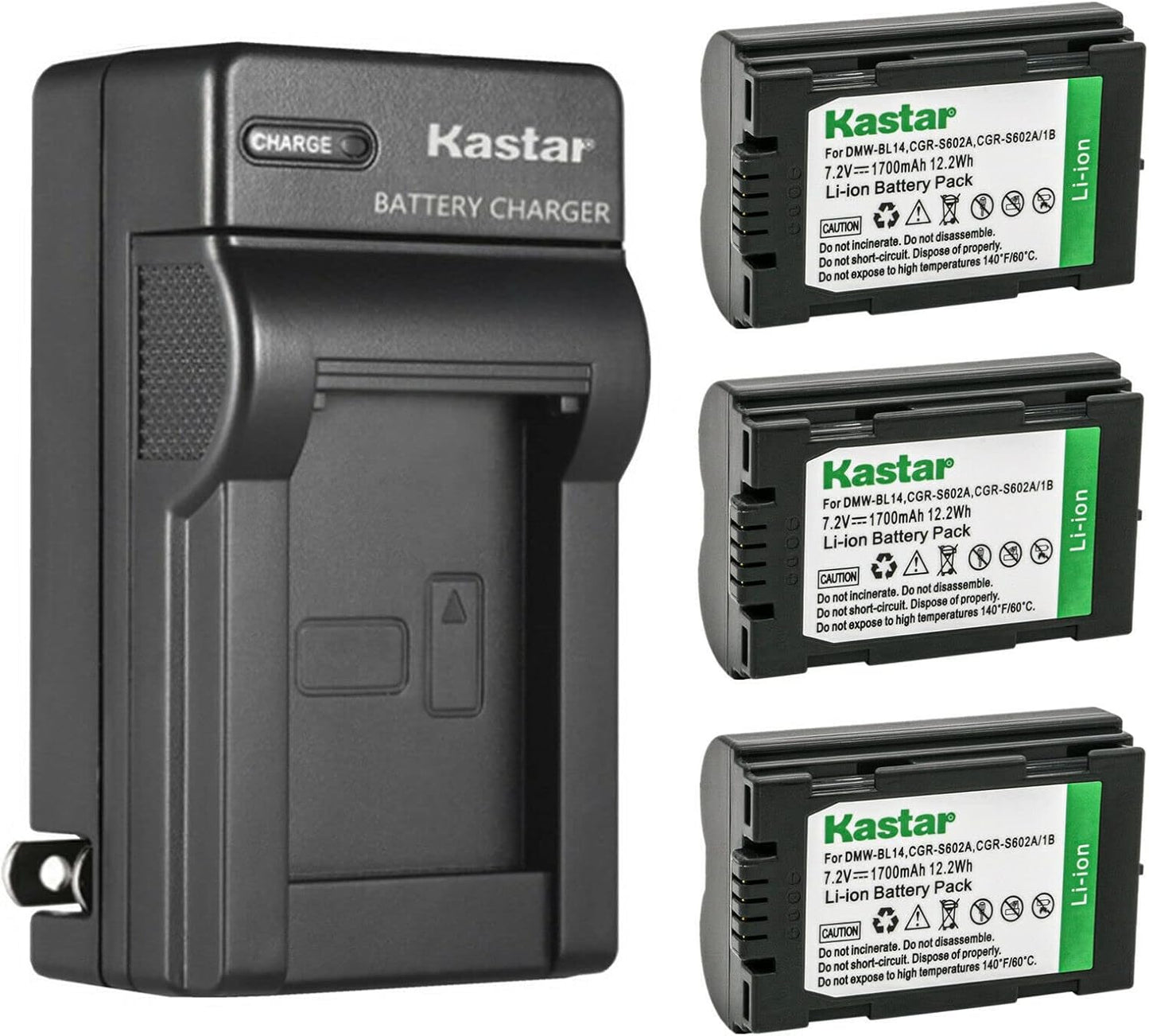 Kastar 3-Pack Battery and AC Wall Charger for Panasonic Devices